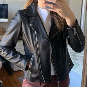 Black Genuine Leather Jacket with Zipper